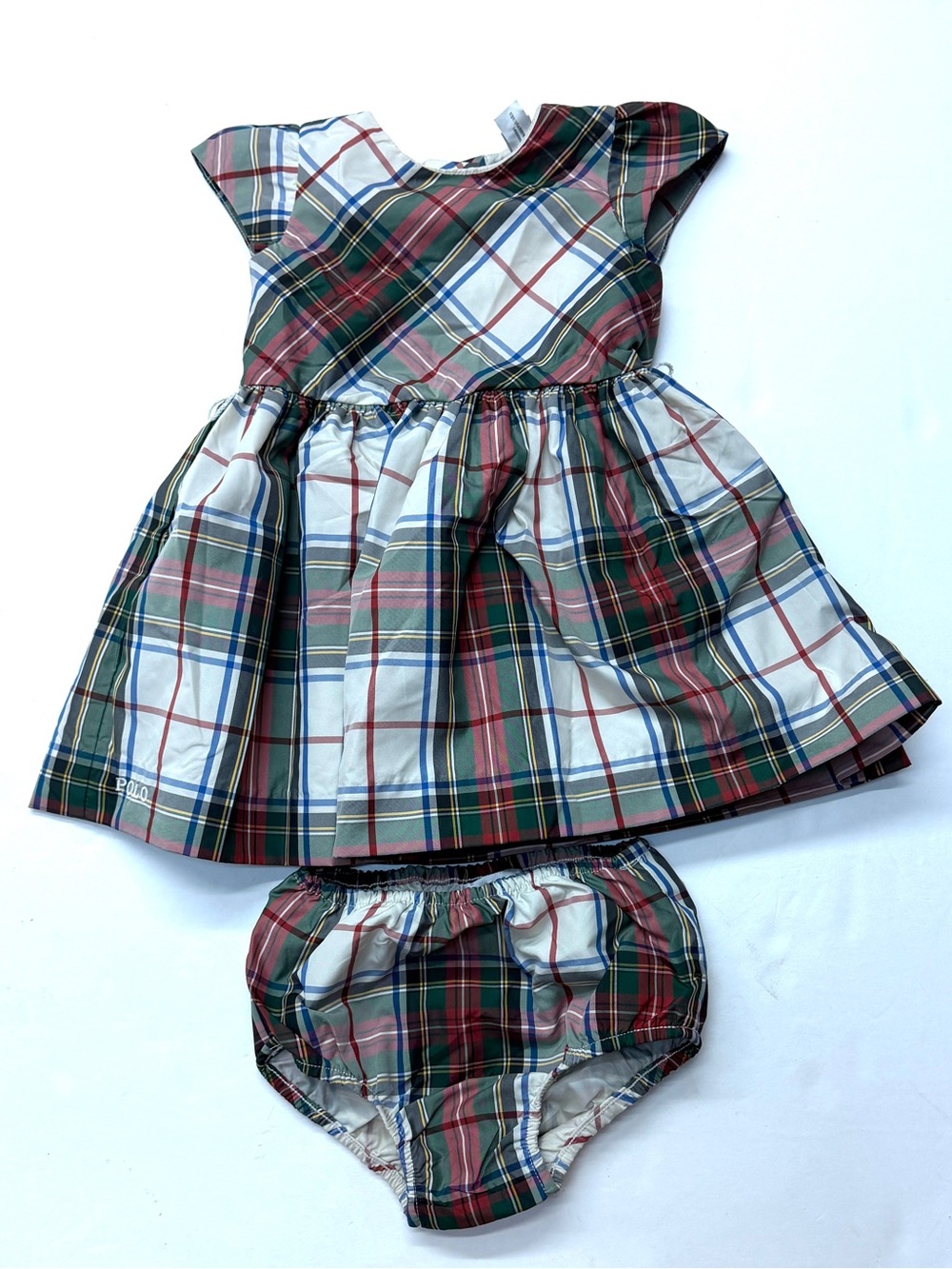 Ralph Lauren Holiday Christmas Plaid Taffeta Dress & Bloomer Set in Red, Green